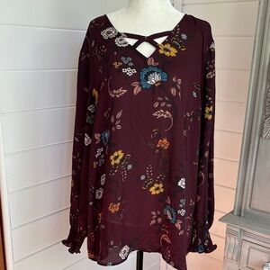 Maurice’s Size XXL Floral Burgundy Women's Top, like new